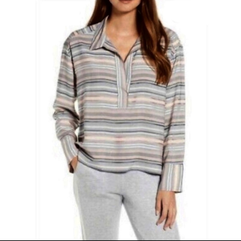 Lou & Grey Loft Coastal Beach Chic Striped Tunic Top Size Small Oversized fit B3